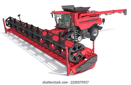 Combine Harvester Farm Equipment 3D Rendering On White Background