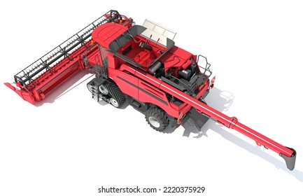 Combine Harvester Farm Equipment 3D Rendering On White Background