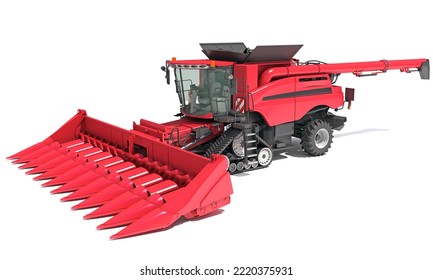 Combine Harvester Farm Equipment 3D Rendering On White Background