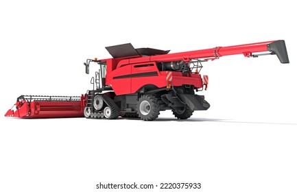 Combine Harvester Farm Equipment 3D Rendering On White Background