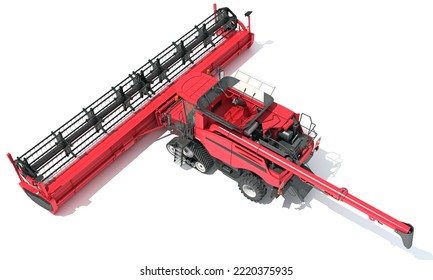 Combine Harvester Farm Equipment 3D Rendering On White Background