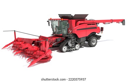 Combine Harvester Farm Equipment 3D Rendering On White Background