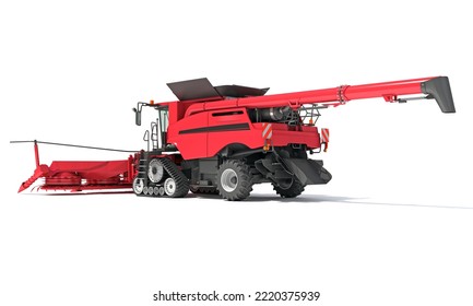 Combine Harvester Farm Equipment 3D Rendering On White Background