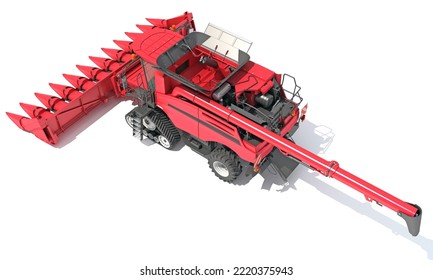 Combine Harvester Farm Equipment 3D Rendering On White Background