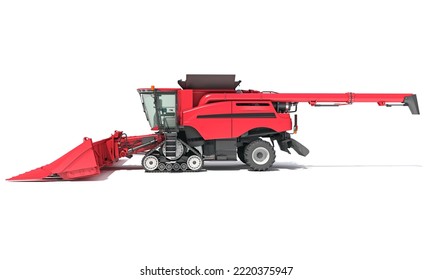 Combine Harvester Farm Equipment 3D Rendering On White Background