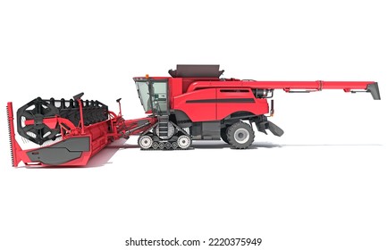 Combine Harvester Farm Equipment 3D Rendering On White Background