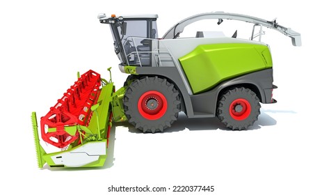 Combine Harvester Farm Equipment 3D Rendering On White Background