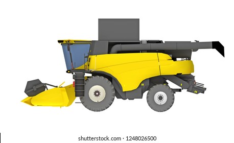 Combine Harvester Side View Isolated On White. 3d Rendering