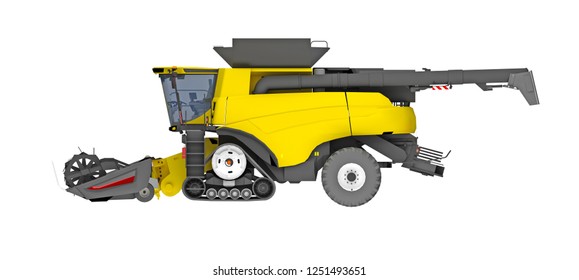 Combine Harvester Side View Isolated On White. 3d Rendering