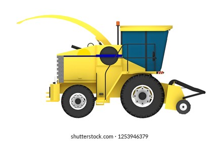 Combine Harvester Side View Isolated On White. 3d Rendering