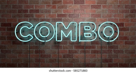 COMBO - fluorescent Neon tube Sign on brickwork - Front view - 3D rendered royalty free stock picture. Can be used for online banner ads and direct mailers.