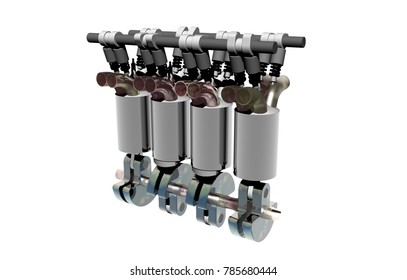 combustion engine four stroke 3D rendering