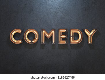 Comedy Neon Sign On Dark Background. 3D Illustration