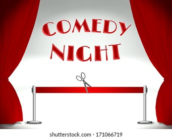 Comedy Night On Stage, Red Ribbon And Scissors