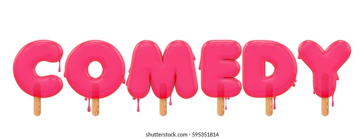 Comedy - Word Made From A Melting Ice Lolly Font. 3D Rendering