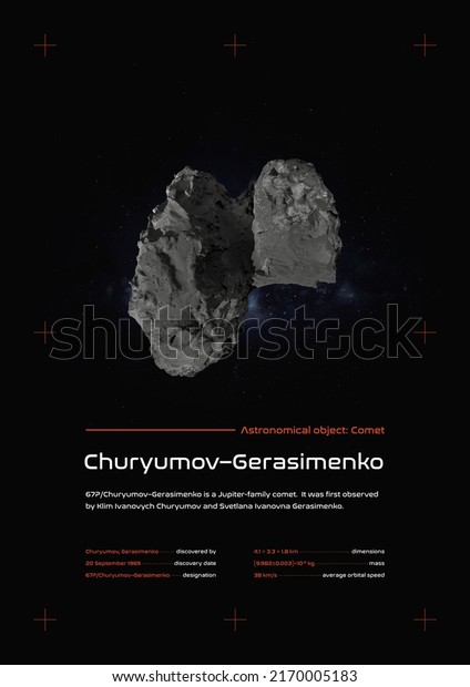 Churyumov–Gerasimenko comet 3D illustration\
scientific\
poster