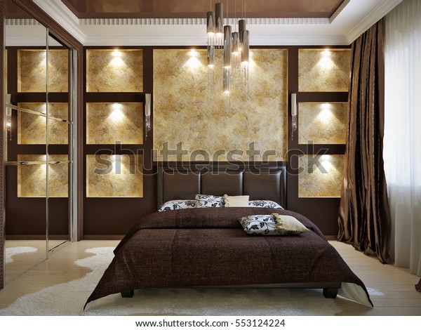 Comfortable Bedroom Brown Coffee Colors Niches Stock Illustration