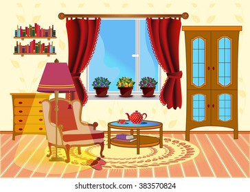 Vector Cartoon Illustration Luxury Living Room Stock Vector (Royalty ...