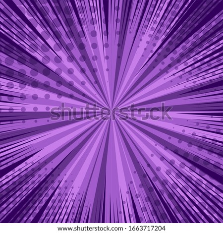 Comic book page blank background with rays and halftone effects on bright purple radial background