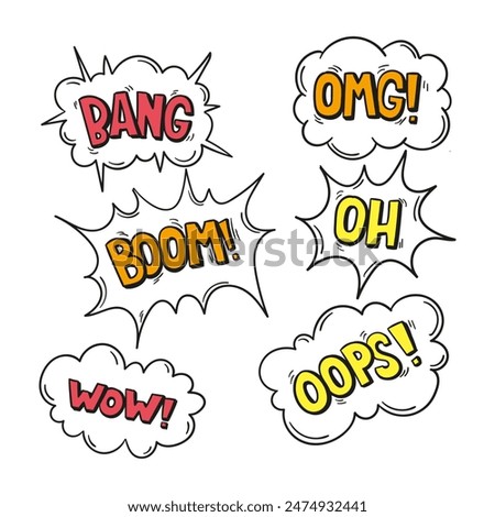 Comic cartoon, comic explosion, cloud dialogue, bang boom omg oh wow opps texts, food, text, comic
