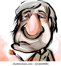 Comic Cartoon Of A Old Person With A Big Nose And Flower 