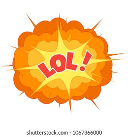 Comic Explosion Cloud Isolated On A White Background. Speech Phrase LOL. Caricature Sound Effect. Raster Copy.