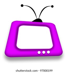 Comic retro TV and antenna   blank screen over white background