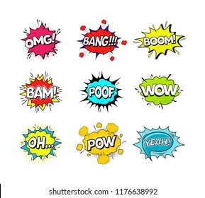 Comic Speach Bubble Effect Set Pop Art Retro Style Web. Illustration