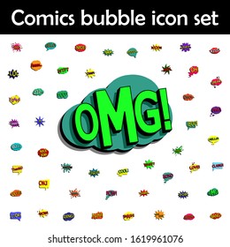 Comic speech bubble with expression text omg icon. Comic icons universal set for web and mobile