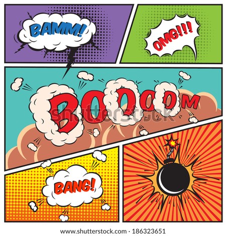 Comic speech bubbles and comic strip background  illustration