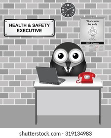 Comical Bird Health And Safety Executive Responsible For Enforcing The Health And Safety At Work Act 1974 With Work Safe Be Safe Calendar On Wall