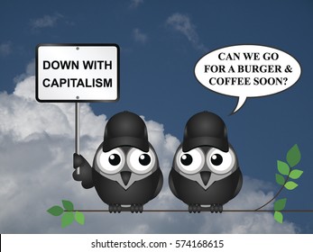 Comical Contradictory Anti Capitalism Bird Protestors Demonstrating