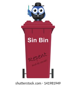 Comical Red Sin Bin And Vicar Isolated On White Background