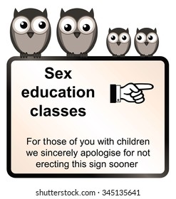 Comical Sex Education Sign Isolated On White Background