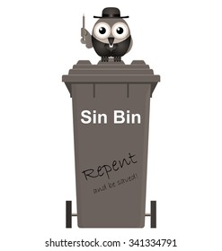 Comical Sin Bin And Vicar Isolated On White Background