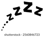 Comics-style black ZZZs letters floating upward in curved arrangement against white background, representing sleep or drowsiness. Clean design with graduated sizing creates dynamic visual flow.
