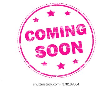 Coming Soon On Pink Grunge Rubber Stamp