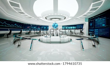 Command center, interior design, 3D rendering, control room