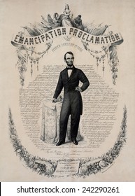 Commemorative Print Of Abraham Lincoln With The Text Of The Emancipation Proclamation Of January 1, 1863. Print Published In 1865.