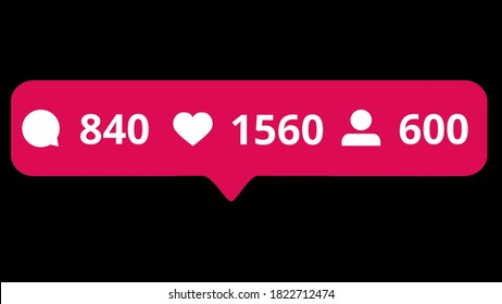 Comments, Likes, Follower. Like Icon Social Media. red like button with increasing counting of numbers on white background. Animation. Abstract animation of social media reaction buttons