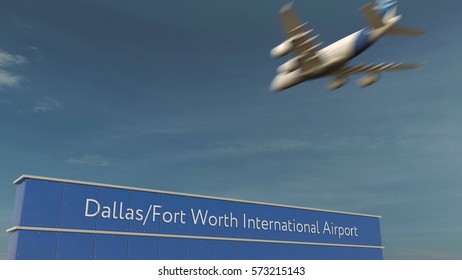 Commercial Airplane Landing At Dallas Fort Worth International Airport 3D Rendering