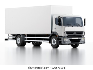 Commercial Delivery / Cargo Truck 3d Render Isolated On White.