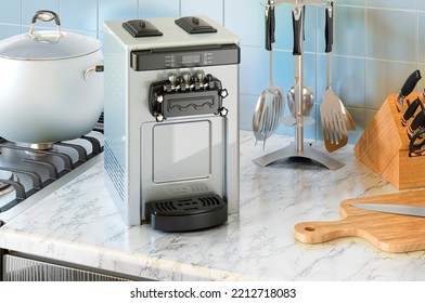 Commercial Ice Cream Machine On The Kitchen Table. 3D Rendering