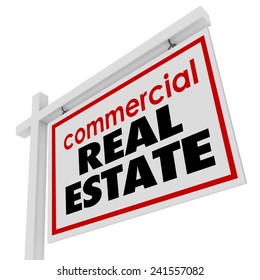Commercial Real Estate Sign To Advertise Or Illustrate The Sale Of An Office Building Or Retail Store For A Business To Move To A New Location