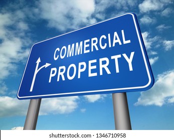 Commercial Real Estate Sign Represents Property Leasing Or Realestate Investment. Includes Offices And Land Leasing - 3d Illustration 