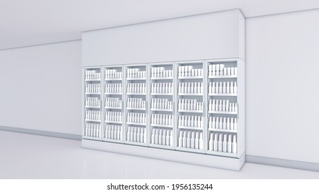 Commercial Refrigerator Branding 3D Rendering White Blank Chiller Display Beer