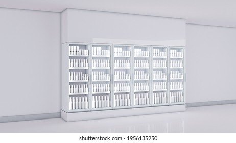 Commercial Refrigerator Branding 3D Rendering White Blank Chiller Display Beer