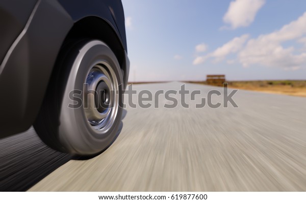 Commercial Van Wheel Closeup Motion Blurred 3d\
Illustration\
Background