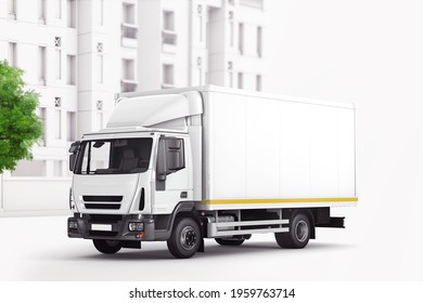 Commercial Vehicle Delivery Truck Mockup. 3D Rendering.