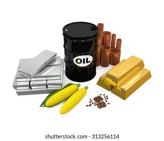 Commodities - Oil, Gold, Silver, Copper, Corn And Coffee Beans